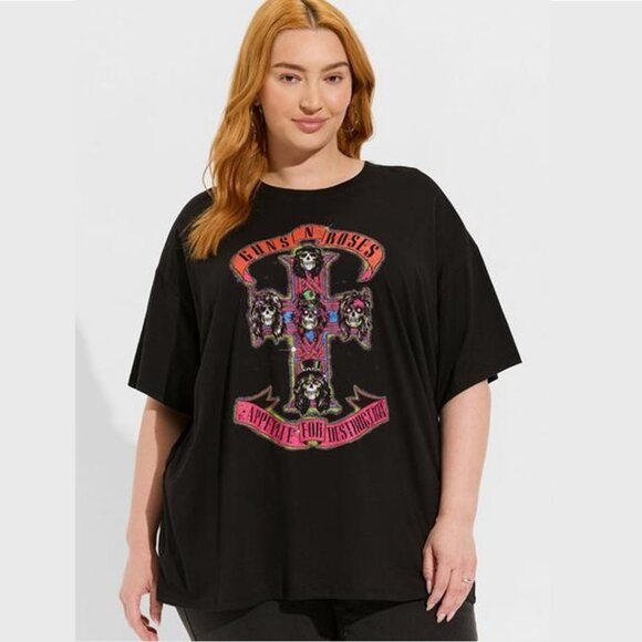 torrid Tops - Torrid - Guns N Roses Oversized Fit Cotton Tunic Tee in Deep Black